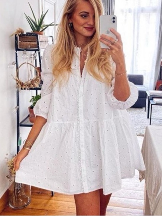 Zara Dresses & Skirts - Zara White Eyelet Tiered Dress with Crochet Trim Size USA S